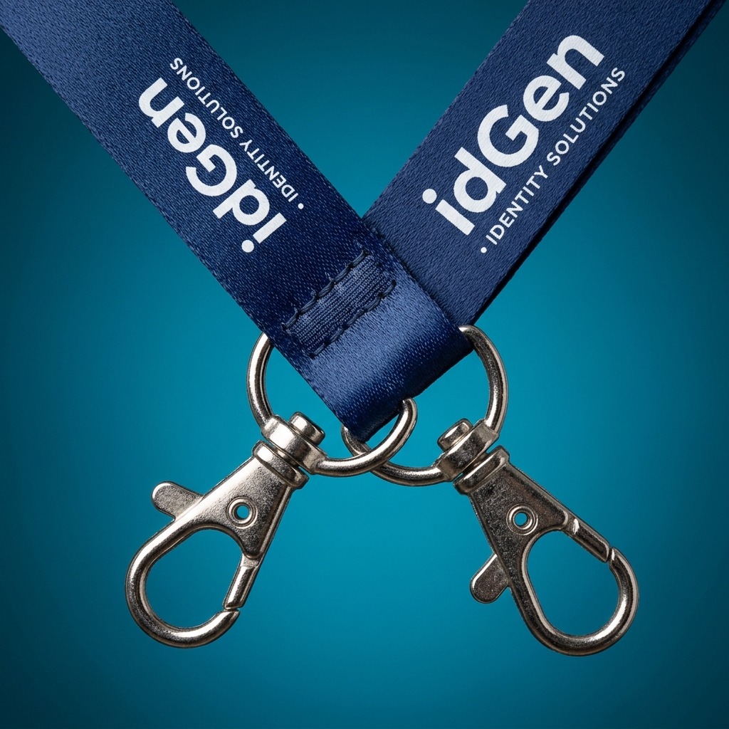 Precision High-Frequency Acoustic Weld IDGen ultrasonic welded seam on custom printed satin lanyard ribbon with seamless joint