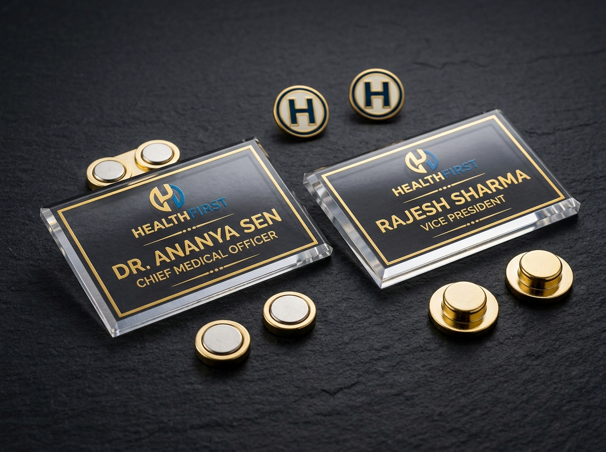 Acrylic Badges & Pins Laser-Cut Crystal Acrylic Name Badges with Magnetic Backing in Your City