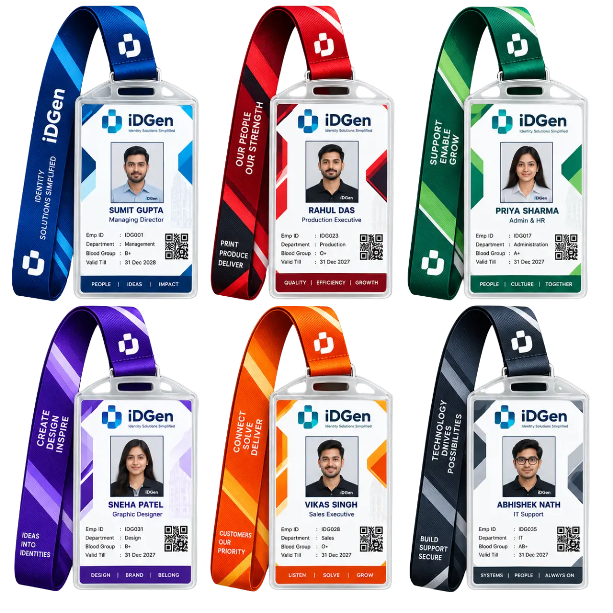 Companies & Enterprises Employee and Staff Corporate ID Cards with multicolored lanyards and holders by IDGen