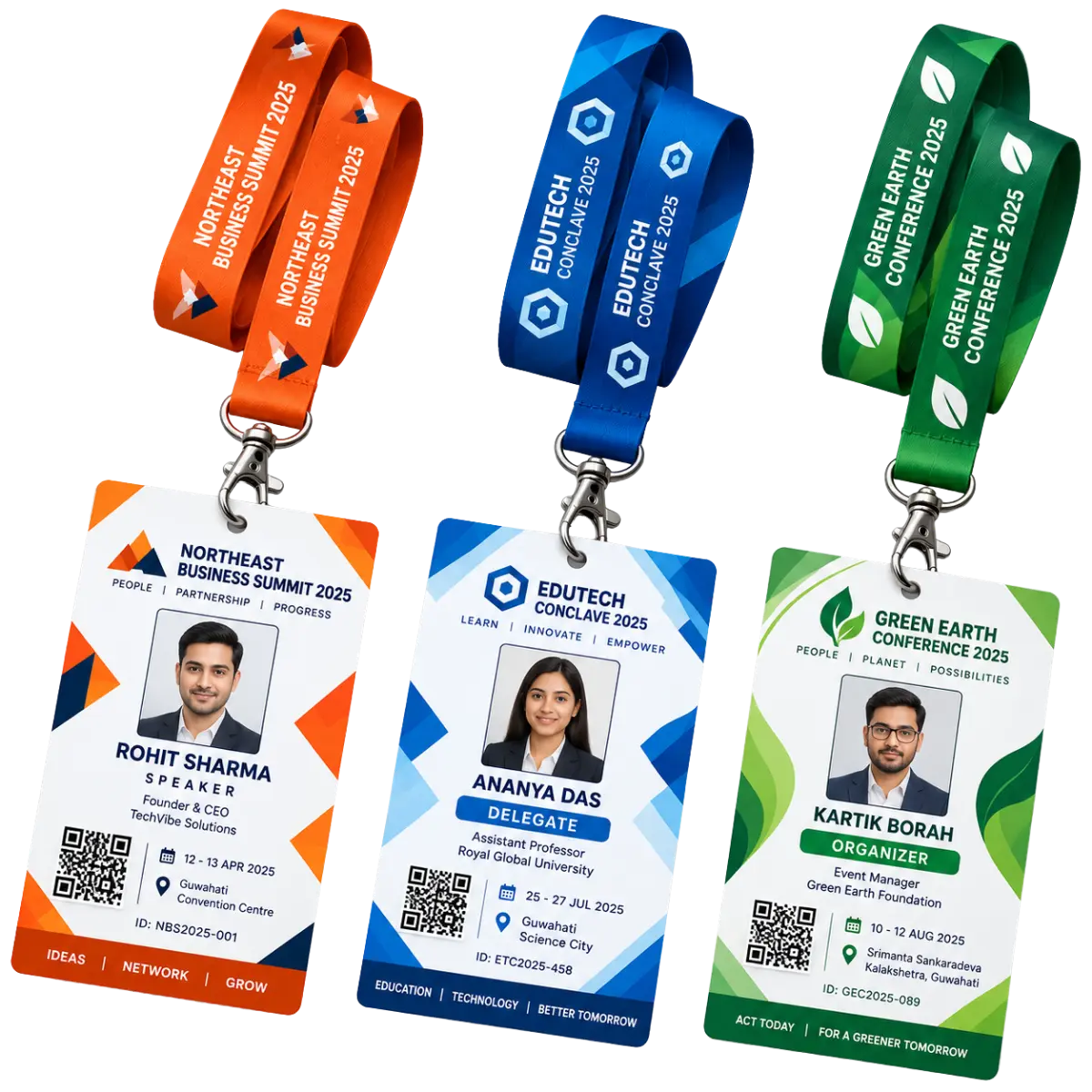 Holographic Event Badges & Passes VIP Conference Delegate Pass with holographic foil and satin lanyard
